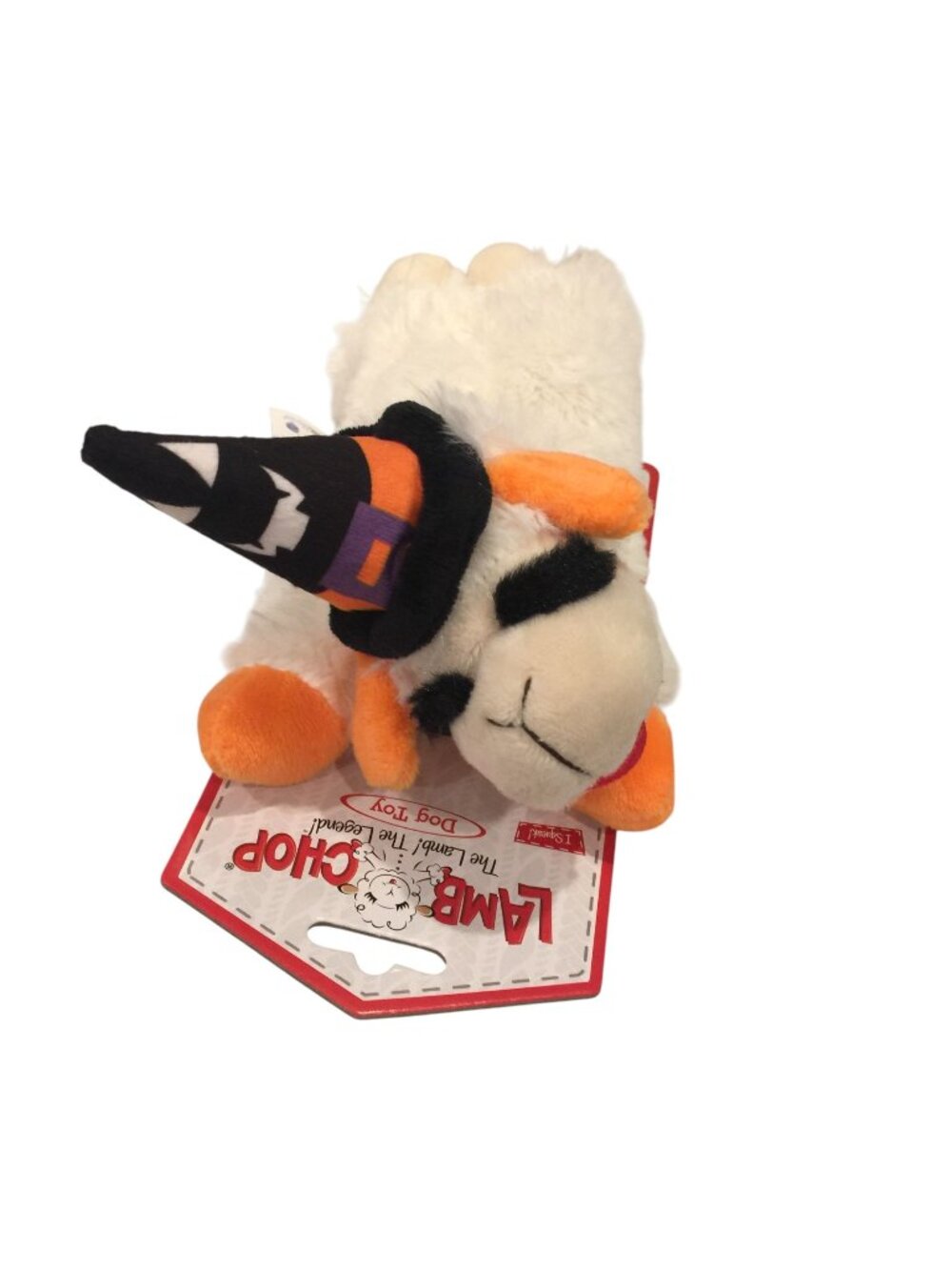 Lamb Chop Halloween Witch Hat Plush Squeak 7" Dog Toy Orange Paws